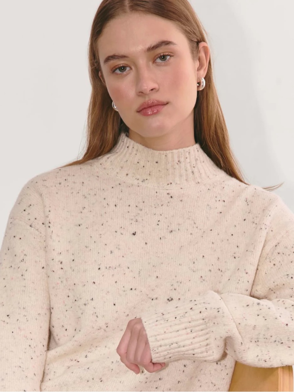 Everlane Mockneck Plush Cotton Sweater in Cream Confetti